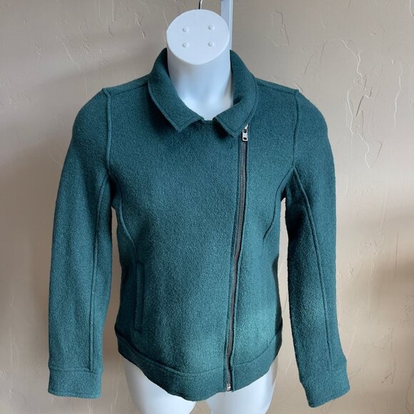 TAHARI Wool Blend Moto Jacket Green Size Medium - Picture 1 of 11